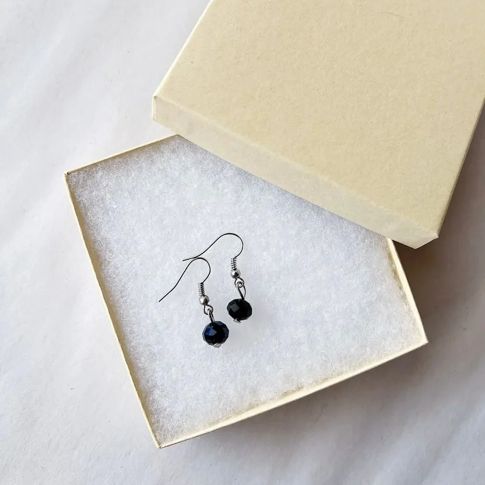Black Mini Bead Earrings Dangle Drop Handmade Jewelry TT4